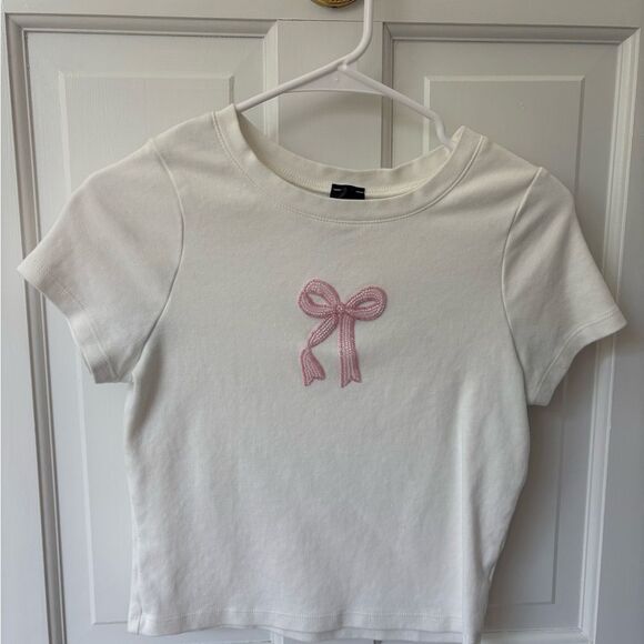 PacSun White Pink Crop Tee - Picture 2 of 4